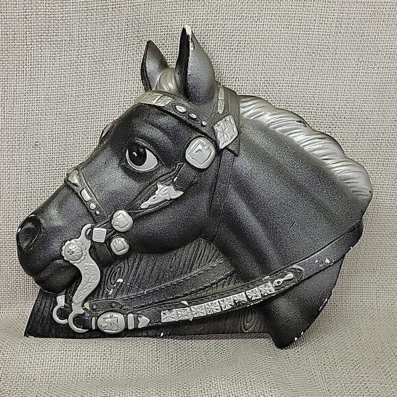 Pair Black Stallion Horse Wall Plaques Chalkware Plaster Miller Studios 1964 - Picture 3 of 11